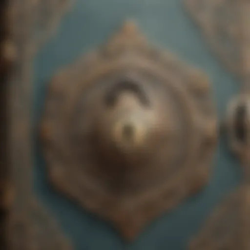 A close-up of an ornate vintage journal with a lock, showcasing intricate designs and textures.