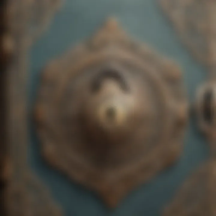 A close-up of an ornate vintage journal with a lock, showcasing intricate designs and textures.