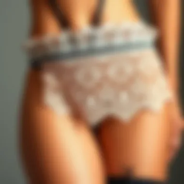 Intricate Lace on Garter Belt A close-up view of intricate lace detailing on a garter belt.