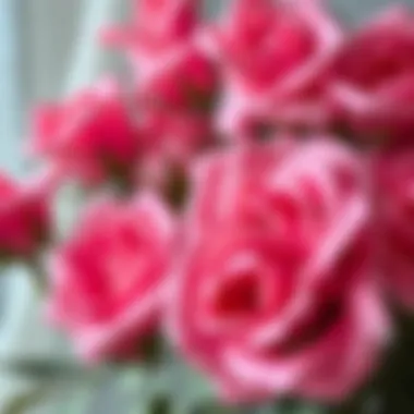 Intricate Craftsmanship of Pink Roses Close-up of finely crafted pink artificial roses showcasing details