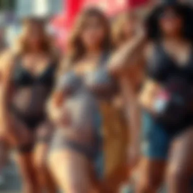 A vibrant celebration of body positivity featuring individuals confidently wearing plus size fishnet bodysuits.