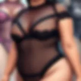 A stunning display of plus size fishnet bodysuits showcasing their intricate patterns and textures.