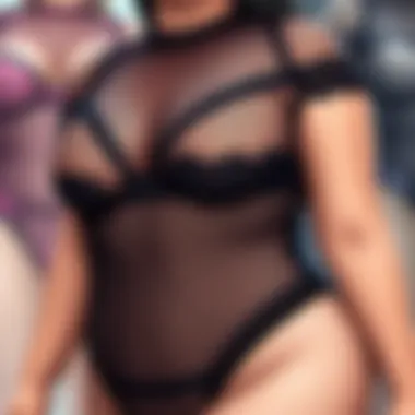 A stunning display of plus size fishnet bodysuits showcasing their intricate patterns and textures.