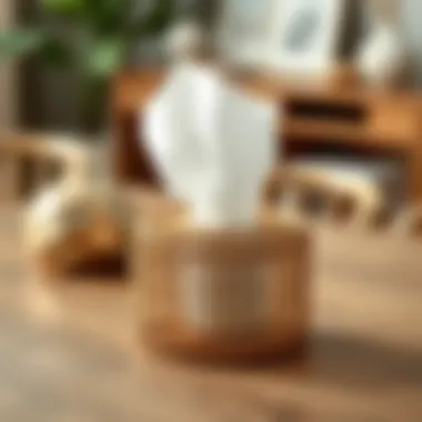 Elegant Rattan Tissue Holder Elegant rattan tissue holder on a modern wooden table