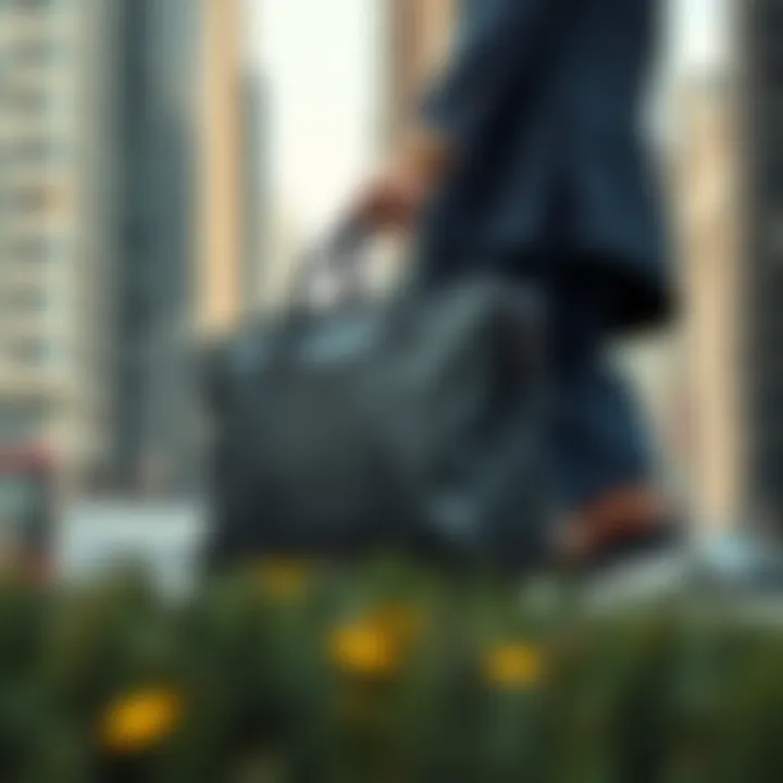 Urban Elegance: Waterproof Briefcase Stylish waterproof briefcase elegantly displayed in an urban setting