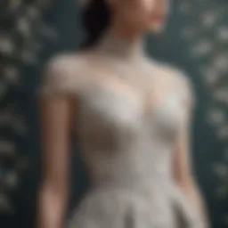 Elegant couture midi dress showcasing intricate embroidery