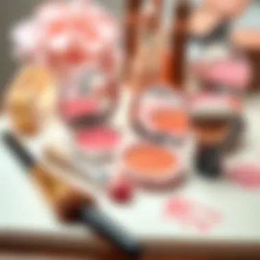 Blush Products and Application Tools Artistic arrangement of blush products with tools