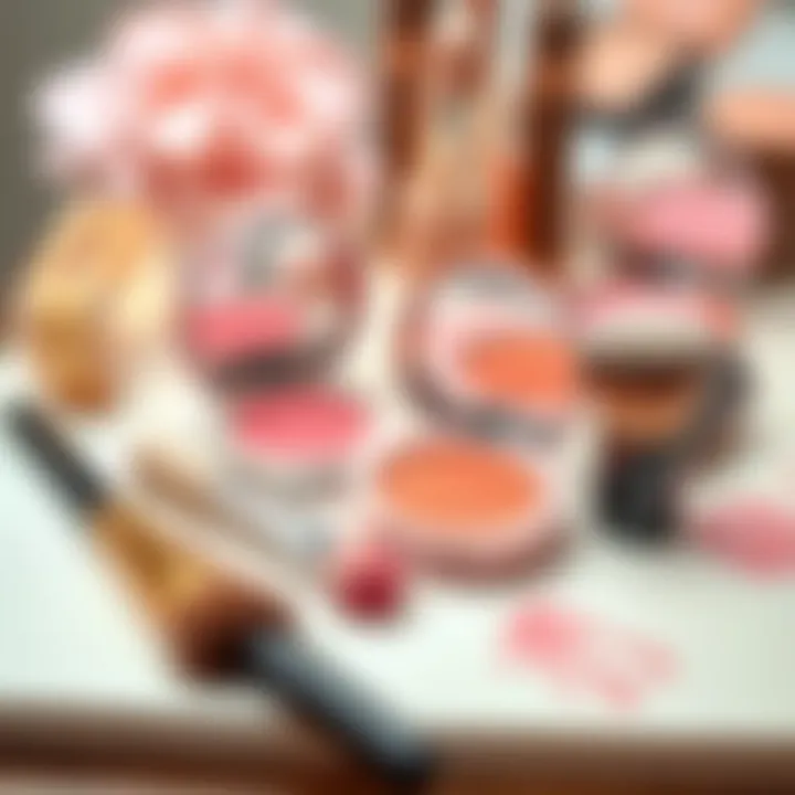 Blush Products and Application Tools Artistic arrangement of blush products with tools
