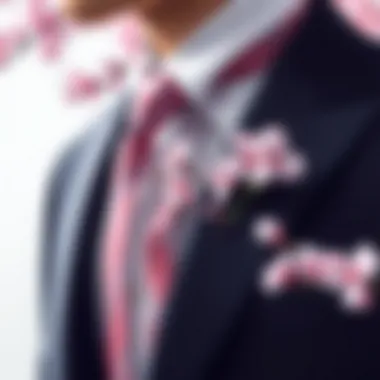 Elegant Cherry Blossom Tie with Suit Elegant cherry blossom tie draped over a stylish suit