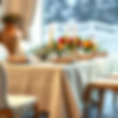 Festive Table Setting with Beige Linen Festive table setting featuring a beige linen tablecloth with floral decor