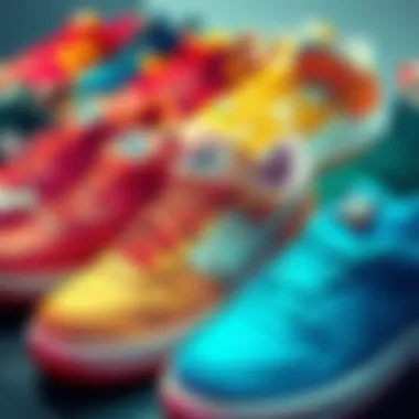 Diverse Styles of Air Cushion Sneakers A vibrant display of Nike air cushion sneakers in various colors and styles