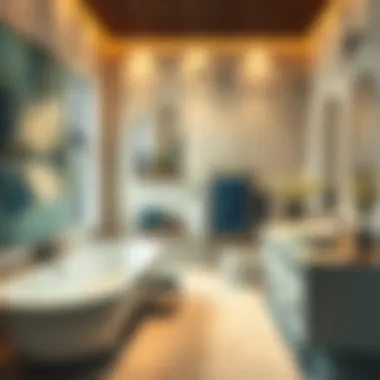 A luxurious bathroom featuring a large abstract painting that enhances the space's elegance.