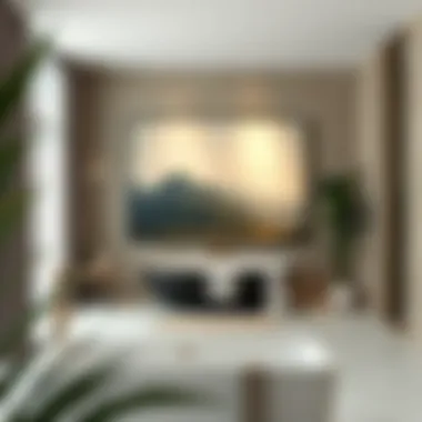 A serene bathroom setting showcasing a large landscape painting that introduces tranquility.