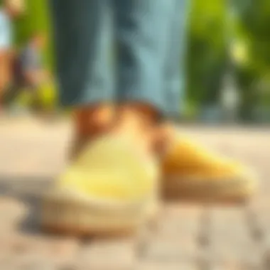 Sustainable practices in the production of two-tone espadrilles, illustrating eco-friendly approaches.