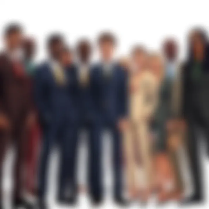 Cultural Diversity in Suit Styles A diverse group dressed in various styles of suits, representing cultural diversity and identity.