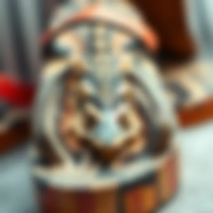 Intricate Design of Dinosaur Flip Flops Close-up of a unique dinosaur flip flop design featuring intricate patterns