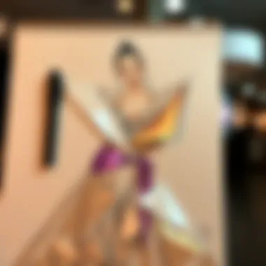 Innovative Designer Sketch with Mylar Flakes A designer sketch featuring innovative designs incorporating Mylar flakes