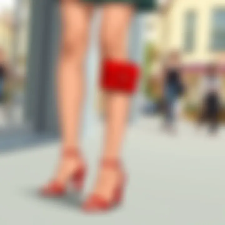 Fashionable Outfit with Red Mid-Heel Sandals Fashionable outfit paired with red mid-heel sandals