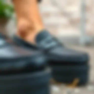 Distinctive Design of Thick Sole Loafers A close-up of thick sole loafers showcasing unique texture and design elements