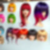 Stylish display of 3D clip-in bangs with different colors
