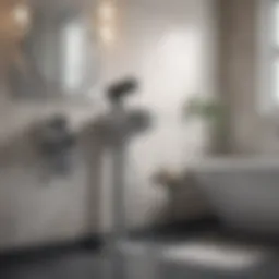 Elegant floor standing hair dryer holder in a modern bathroom