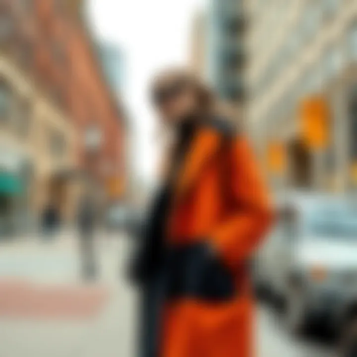 Urban Elegance: Styling a Color Block Wool Coat Stylish outfit featuring a color block wool coat in an urban setting